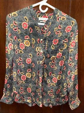 Isabel Marant Étoile sz 34 Floral Button-Up — 100% silk Navy Pink & Tan Flowers